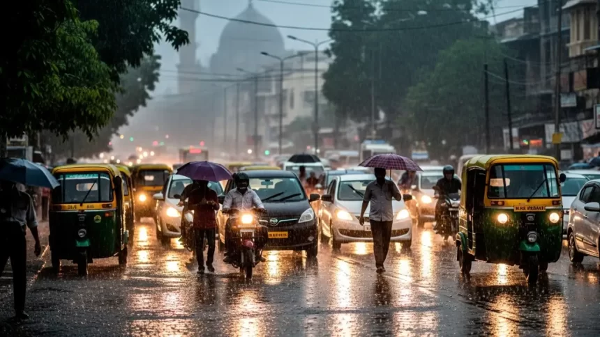 અમદાવાદમાં ગાજવીજ સાથે વરસાદ: SG હાઈવે પર ટ્રાફિક જામ