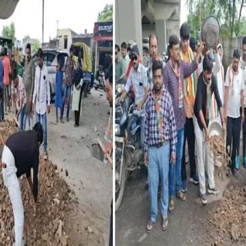 જામનગરમાં કોંગ્રેસ પ્રમુખે જન્મદિવસ રસ્તાના ખાડા ભરીને ઉજવ્યો